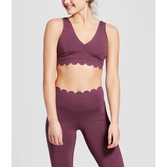 NWT Joy Lab purple matching set medium large scalloped high rise legging sports - Picture 1 of 12
